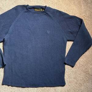 Timberland Sweater L Blue Mens Casual Ribbed Pullover Cotton Long Sleeve